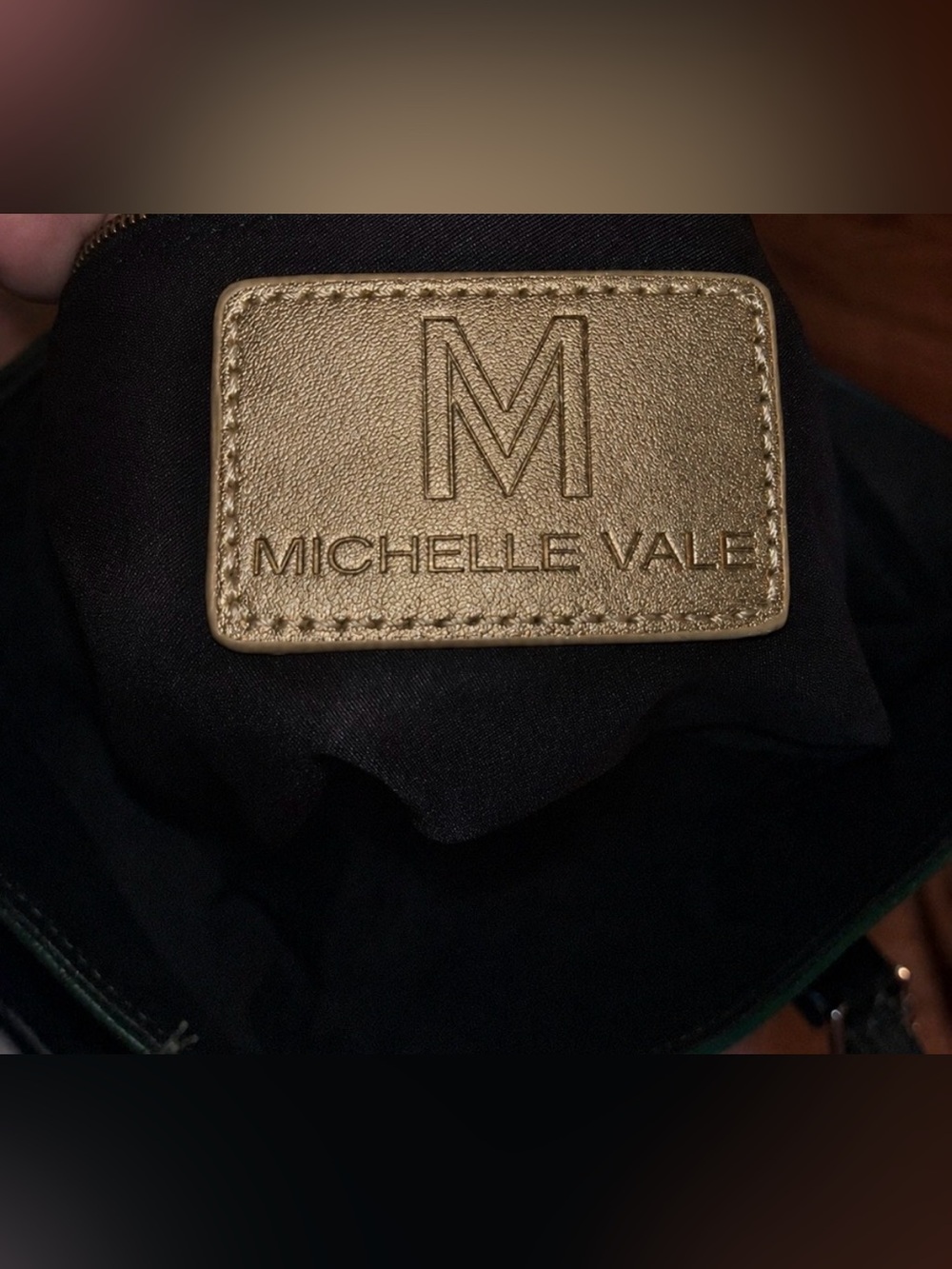 Michelle Vale Leather Green Black Colorblock Shoulder Bag Removable Zip Pouch - Picture 3 of 9